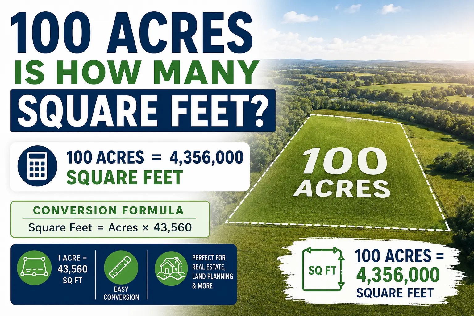 100 acres is how many square feet