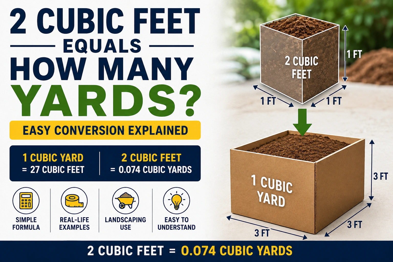 2 cubic feet equals how many yards