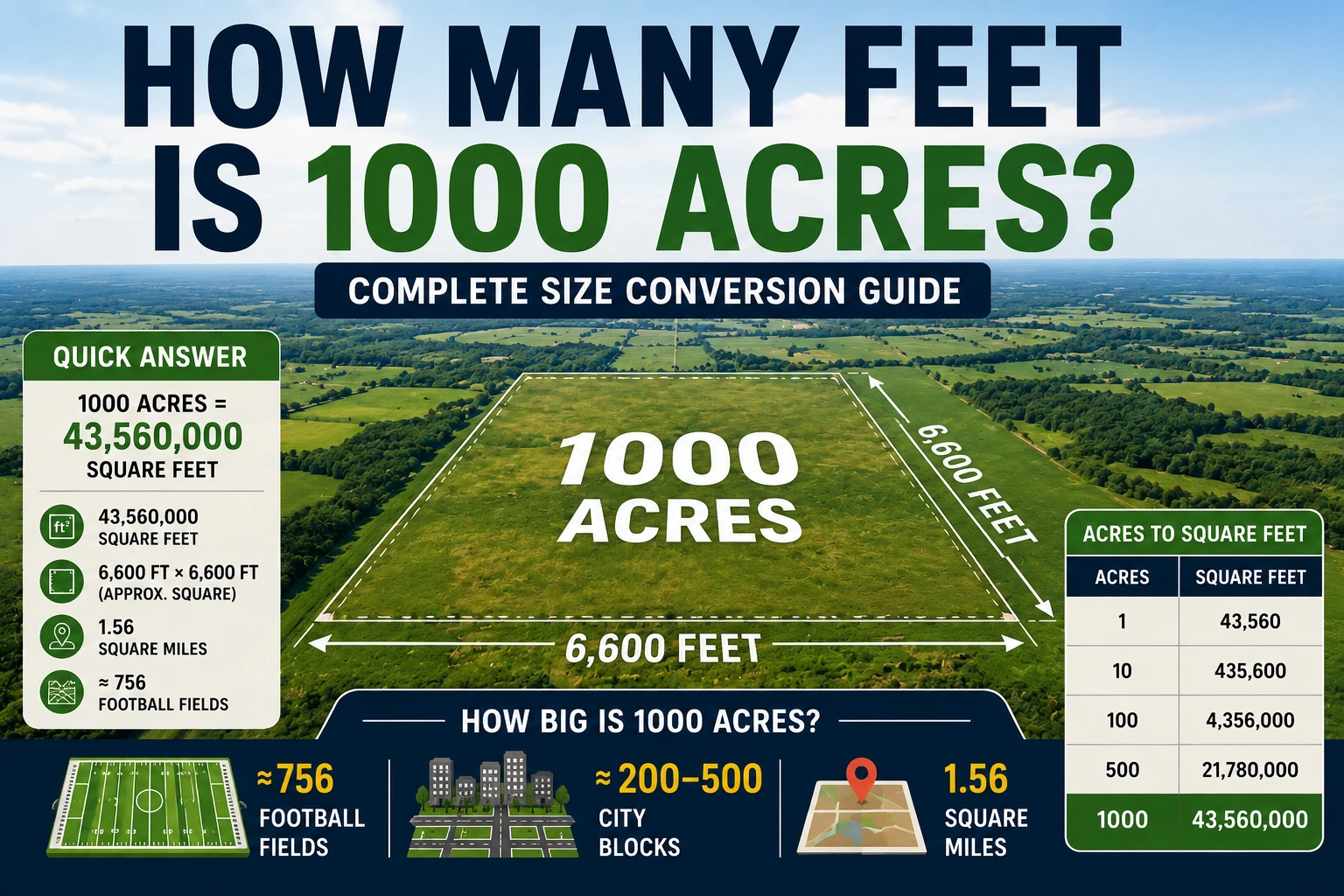 How Many Feet is 1000 acres