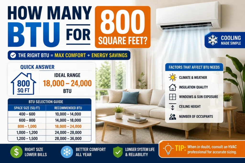 how many btu for 800 square feet