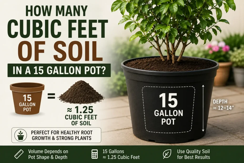 how many cubic feet of soil in a 15 gallon pot