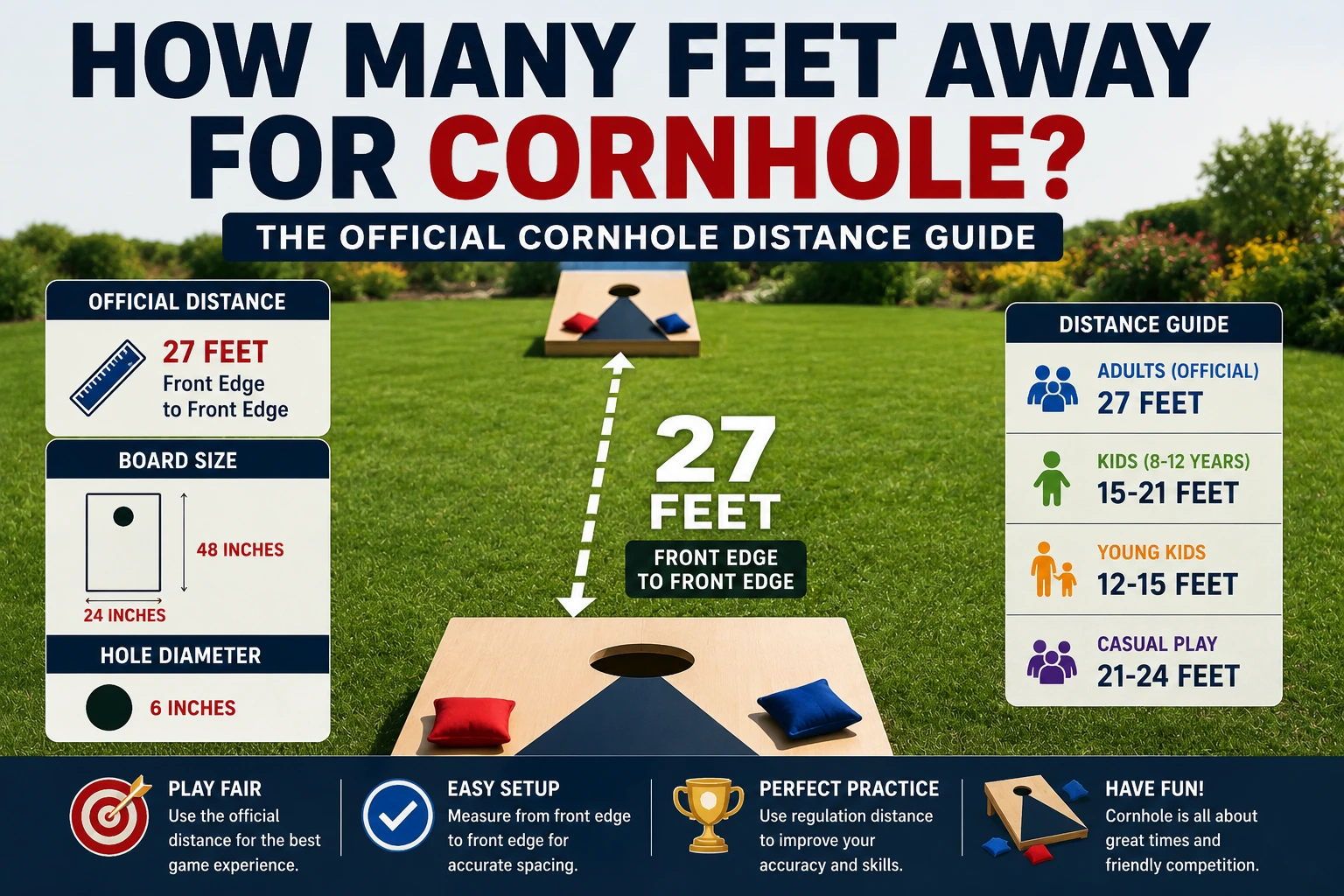 how many feet away for cornhole