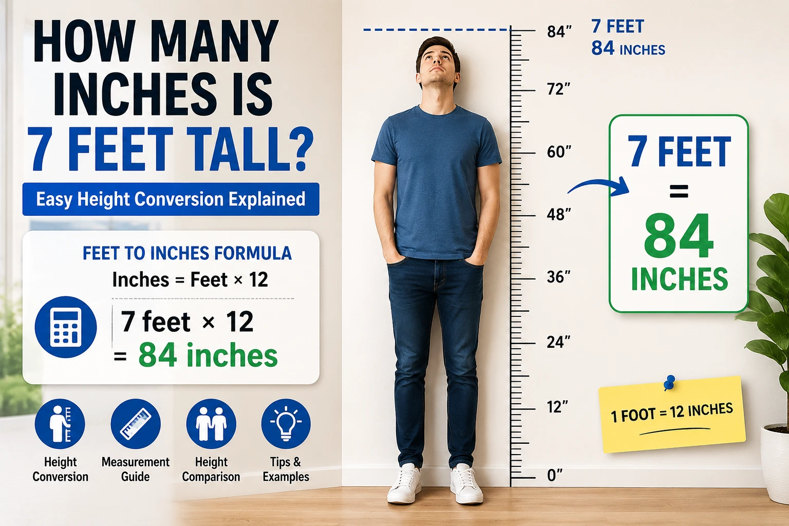how many inches is 7 feet tall