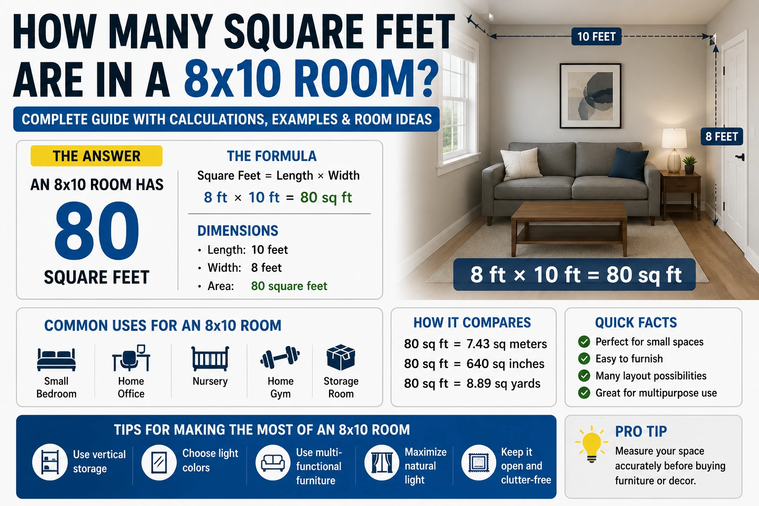 how many square feet are in a 8x10 room