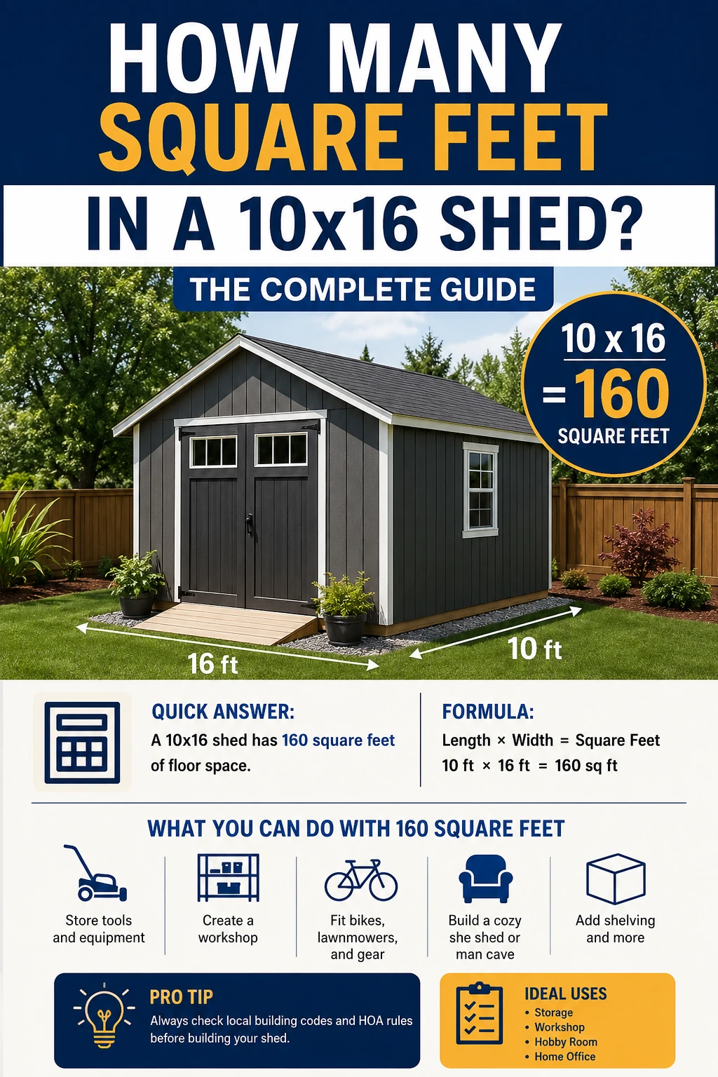 how many square feet in a 10x16 shed