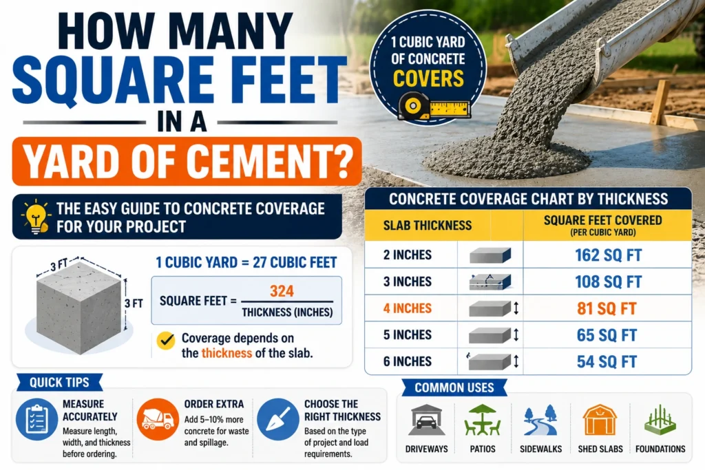 how many square feet in a yard of cement