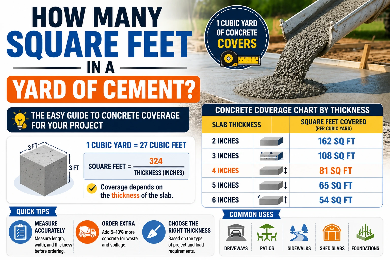 how many square feet in a yard of cement