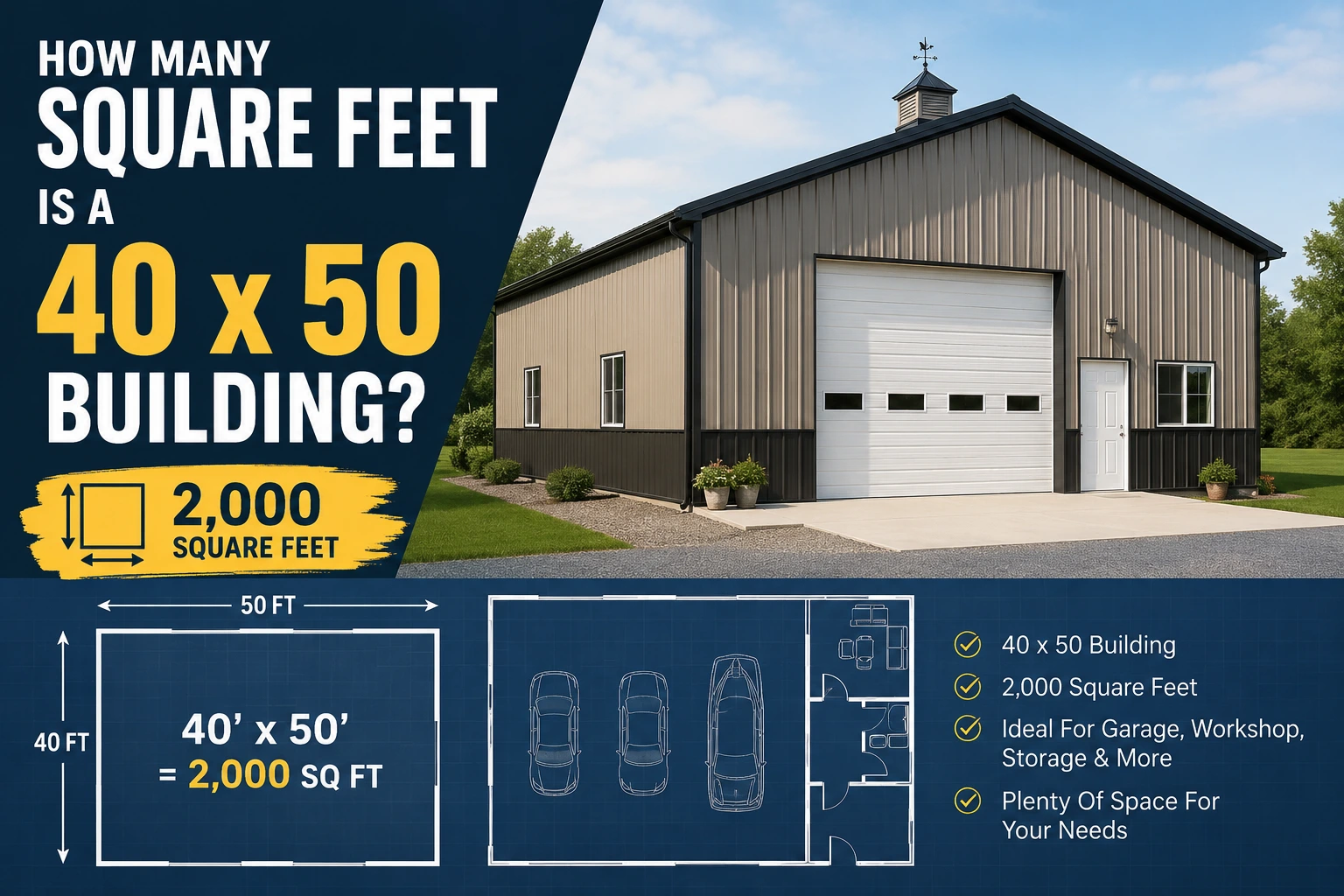 how many square feet is a 40 x 50 building