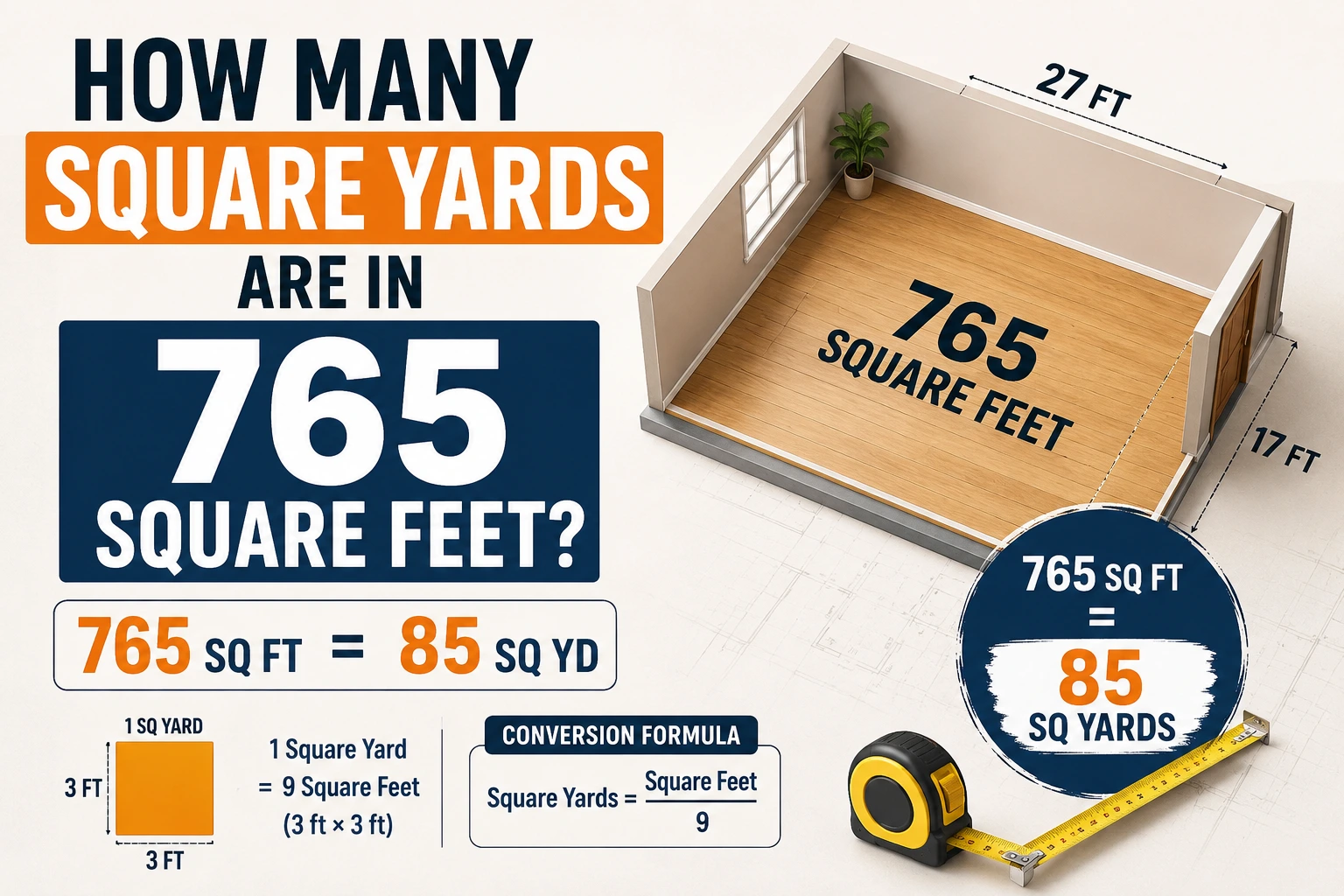 how many square yards are in 765 square feet