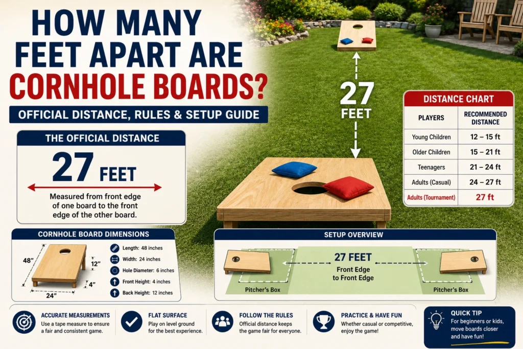 how many feet apart are corn hole boards