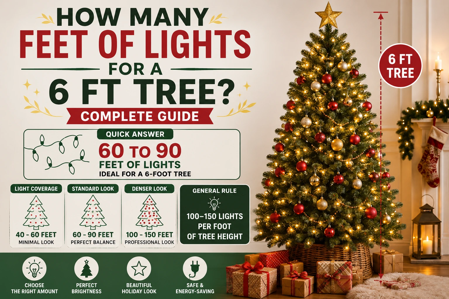 how many feet of lights for a 6 ft tree