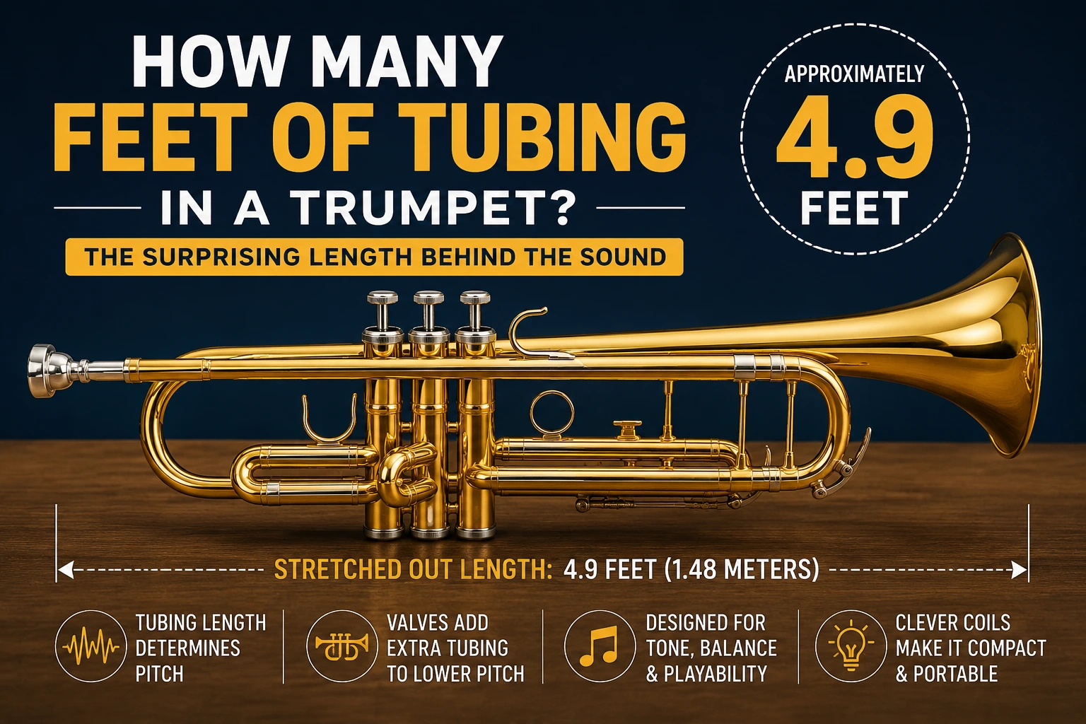 how many feet of tubing in a trumpet