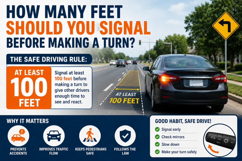 how many feet should you signal before making a turn
