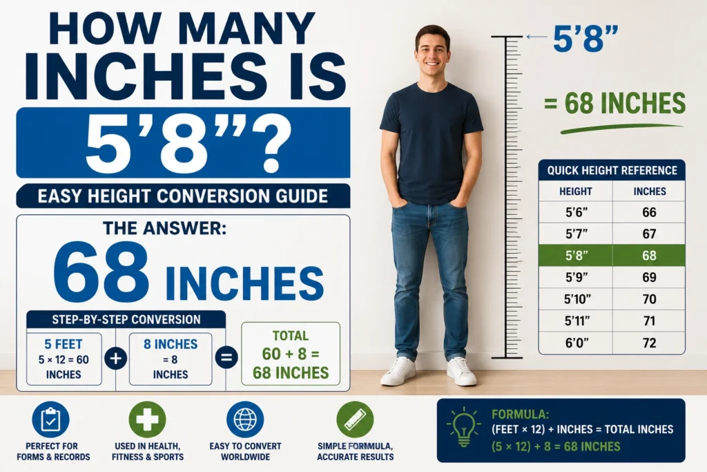 how many inches is 5 8 feet