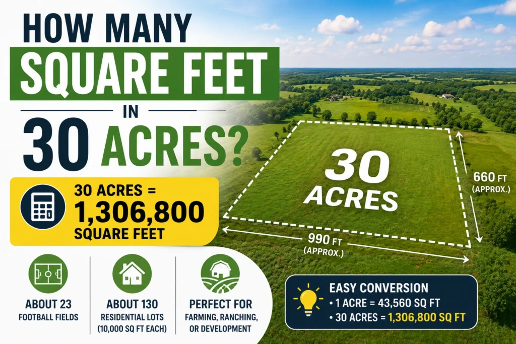 how many square feet in 30 acres
