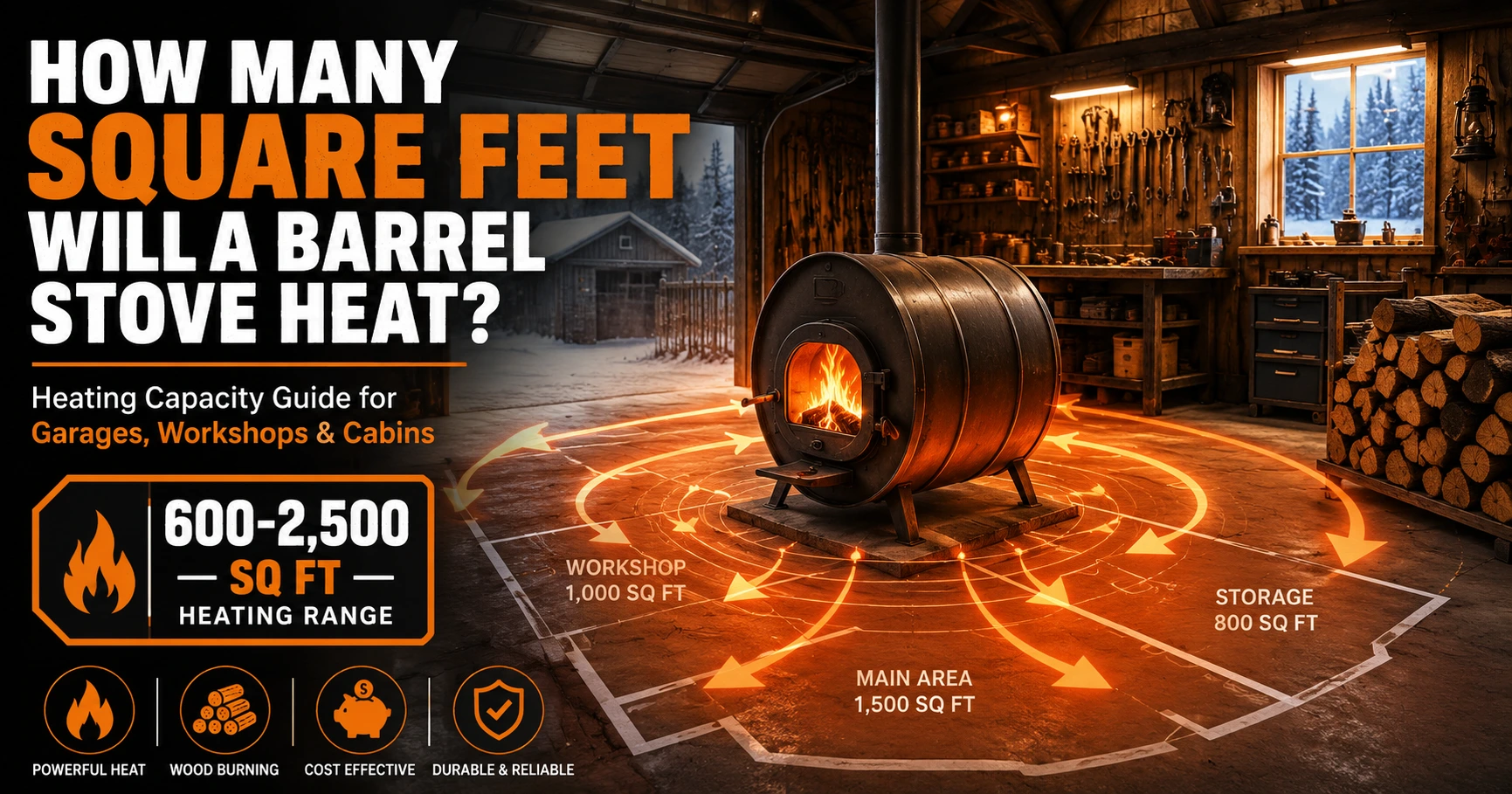 how many square feet will a barrel stove heat