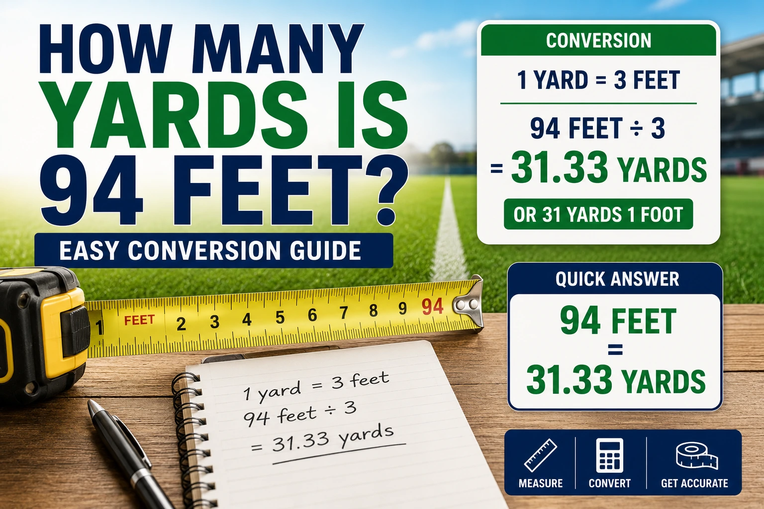 how many yards is 94 feet